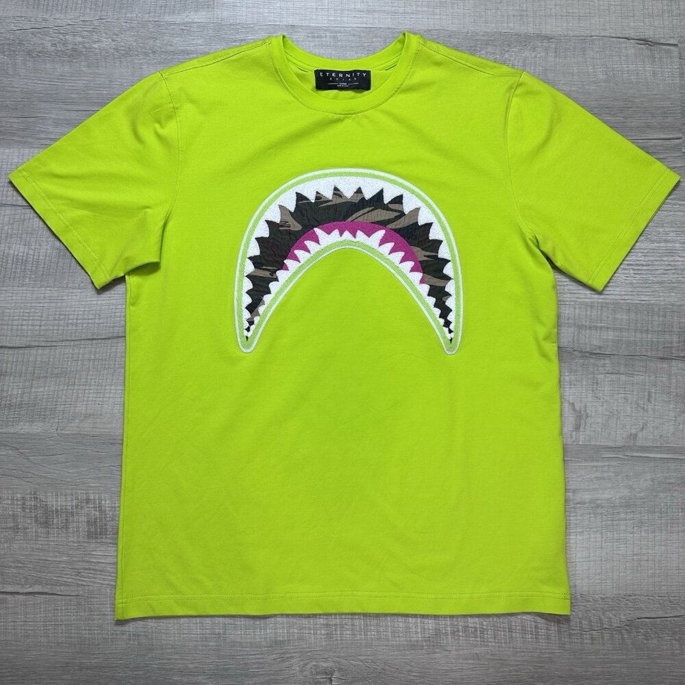 Eternity BC/AD Mens Volt Green Shark Mouth Crew Neck Pullover T-Shirt Size Large